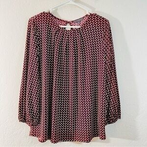 Adrianna Papell Diamond Pattern Round Neck Blouse Women Size M Red/Black